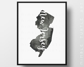 New Jersey State Outline Watercolor -  Printable New Jersey Wall Art  -  Comes with Blank State Outline SVG  -  Gallery Wall Art