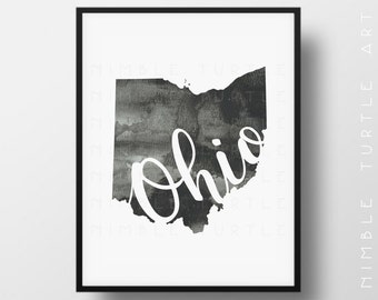 Ohio State Outline Watercolor -  Printable Ohio Wall Art  -  Comes with Blank State Outline SVG  -  Gallery Wall Art  -  Last Minute Gift