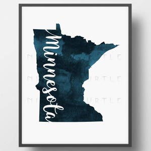 Minnesota State Outline Teal Watercolor -  Printable Minnesota Wall Art   -  Gallery Wall Art