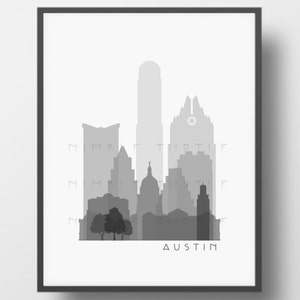 Austin Skyline Printable Download  -  Black and White  -  Grayscale - Austin Texas Gallery Wall Art