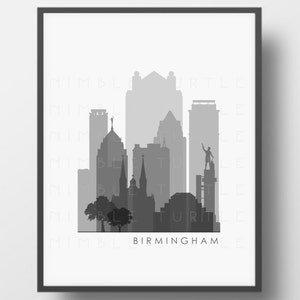 Birmingham Alabama Skyline Printable Télécharger - Noir et Blanc - Grayscale - Birmingham Gallery Wall Art