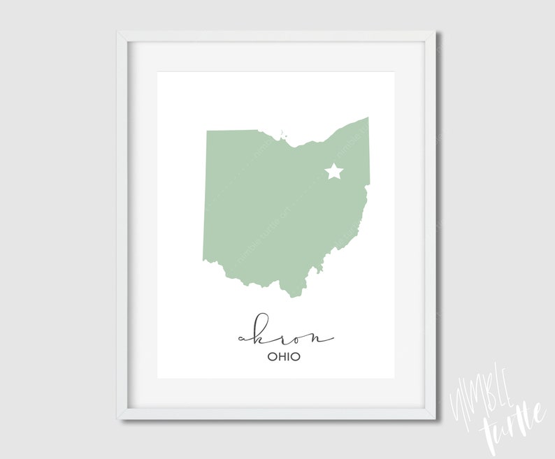 Akron Ohio State Outline Map Sage Green Printable Akron Wall | Etsy