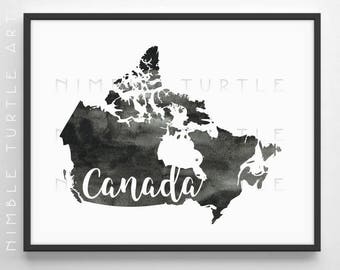 Canada Outline Watercolor  -  Printable Canada Wall Art  -  Black and White  -  Gallery Wall Art