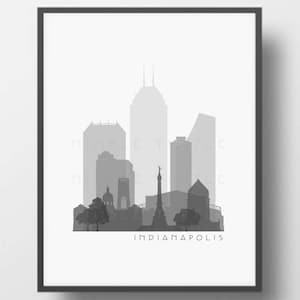 Indianapolis Skyline Printable Download  -  Black and White  -  Grayscale - Indianapolis Gallery Wall Art