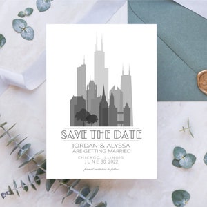 Chicago Save the Date - Individuell druckbare Chicago Hochzeitseinladung - Chicago Hochzeitseinladung Windy City, Navy Pier - Save the Dates