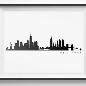 New York Skyline Silhouette - PDF, png, SVG, eps, JPG. Horizonte en blanco y negro de la ciudad de Nueva York.