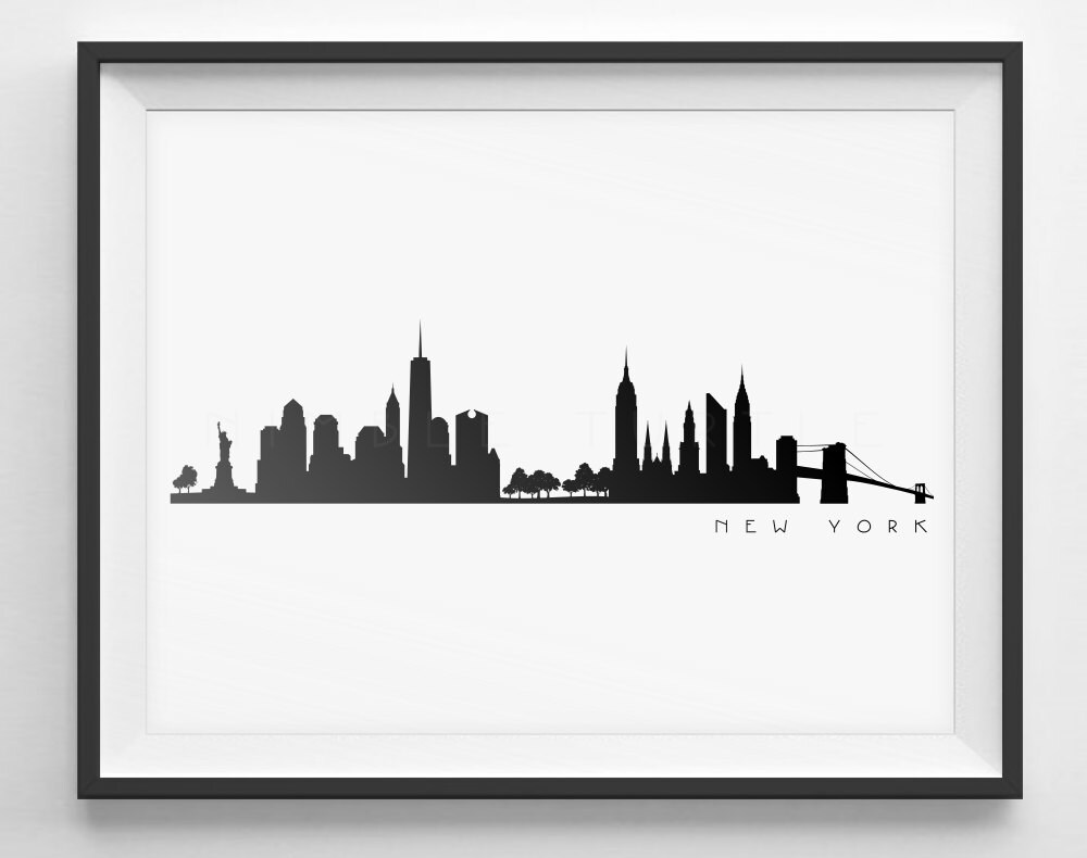 New York Skyline Black And White Silhouette
