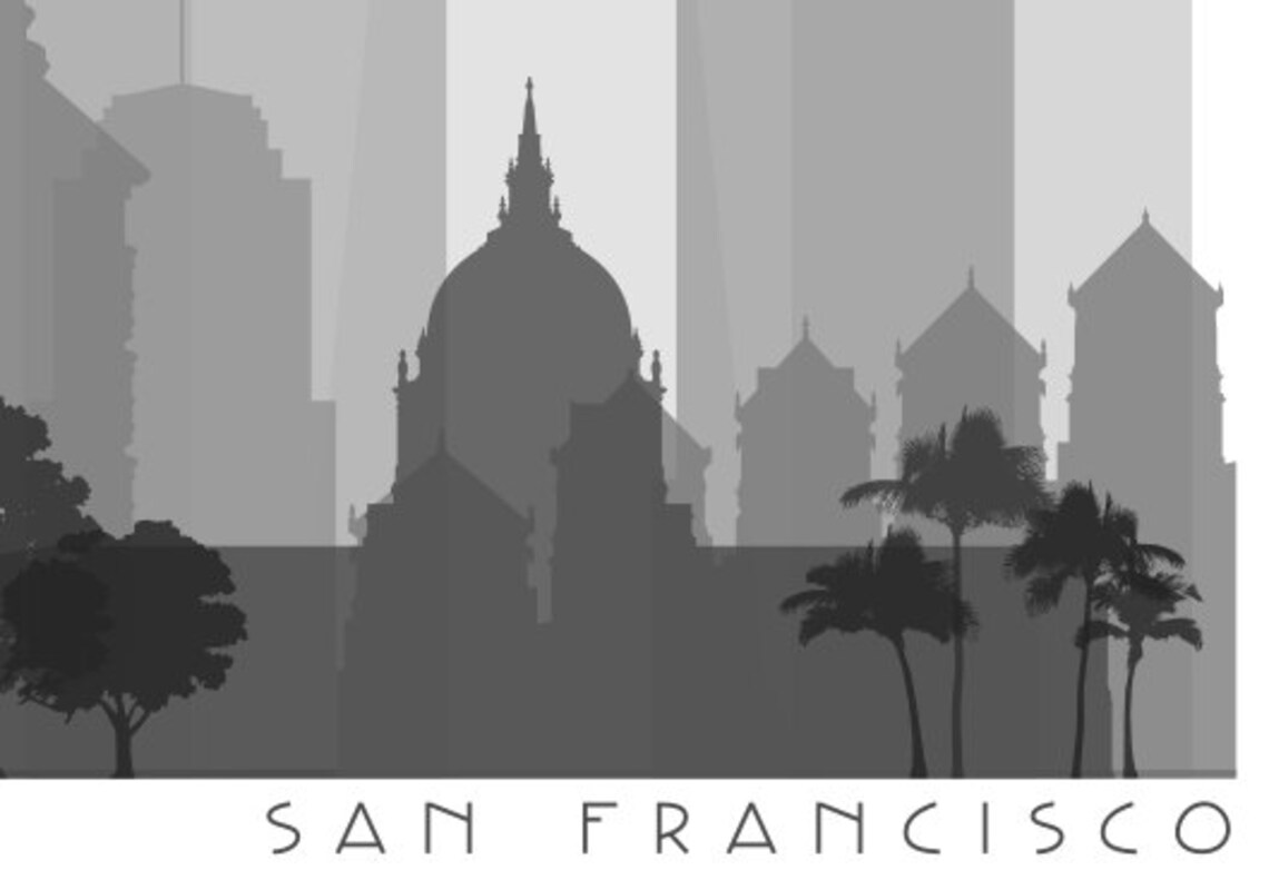 San Francisco Skyline Printable Download Black and White | Etsy