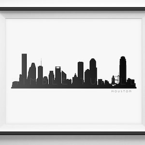 Houston Skyline Silhouette  -  Printable Download  -  PDF, png, SVG, eps, JPG  -  Houston Texas Black and White