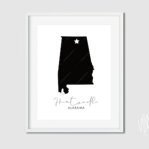 Huntsville Alabama Art Karte - druckbare AL Wandkunst - Huntsville Karte - jpg pdf 4x5, 8x10, 11x14, 12x15, 16x20 - Huntsville AL Art