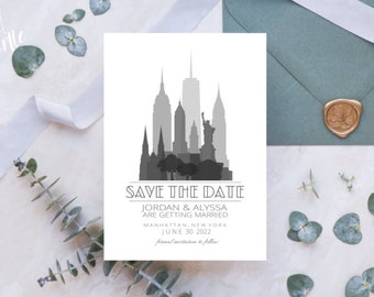New York Save the Date - New York Skyline Silhouette - Modern Save the Dates - New York Wedding Invitation, Invites, Save the Dates