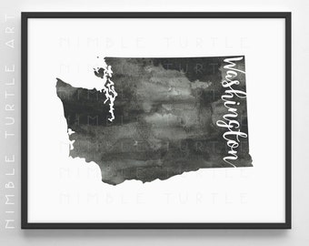 Washington State Outline Watercolor -  Printable Washington Wall Art  -  Comes with Blank State Outline SVG  -  Gallery Wall Art