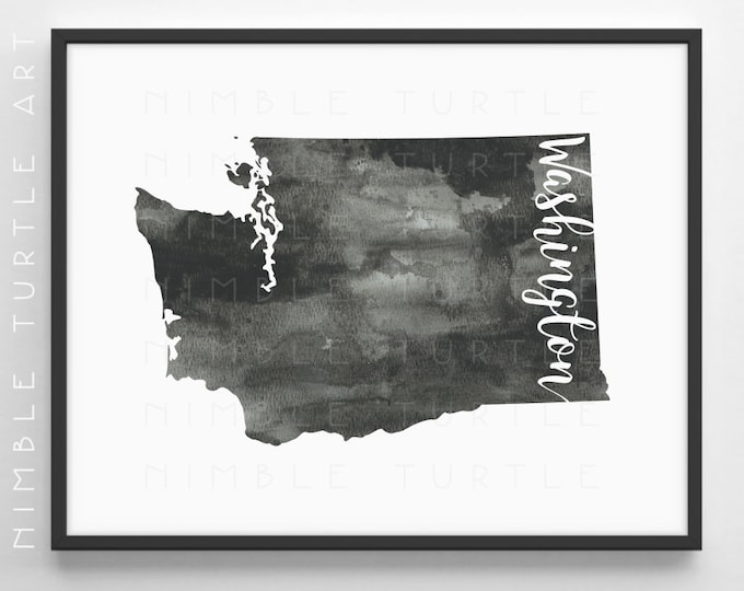 Washington State Outline Watercolor Printable Washington Wall Art Comes With Blank State Outline ...