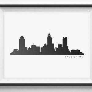 Raleigh Skyline Silhouette Printable Download - Black and White  - PDF, png, SVG, eps, JPG. Raleigh North Carolina.