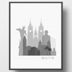 Quito Ecuador Skyline Printable Download  -  Black and White  -  Grayscale - Quito Gallery Wall Art