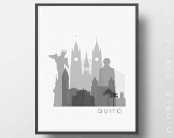 Quito Ecuador Skyline Printable Download  -  Black and White  -  Grayscale - Quito Gallery Wall Art