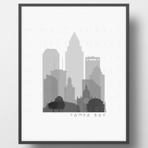 Tampa Bay Skyline Printable Download  -  Black and White  -  Grayscale - Tampa Bay Florida Gallery Wall Art