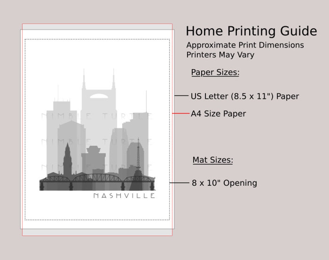 Nashville Skyline Printable Download Black and White - Etsy