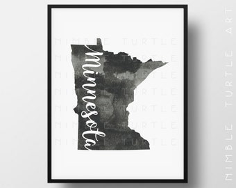 Minnesota State Outline Watercolor -  Printable Minnesota Wall Art  -  Comes with Blank State Outline SVG  -  Gallery Wall Art