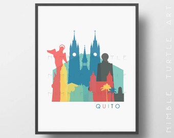 Quito Ecuador Skyline Printable Download  -  Pastel Primary Colors