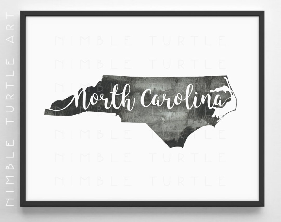 North Carolina State Outline Watercolor - Printable North Carolina Wall Art - Comes With Blank ...