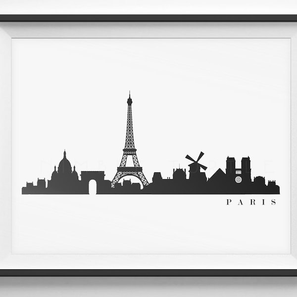 Paris Skyline Silhouette  -  Printable Skyline  -  Paris France  -  PDF, png, SVG, eps, JPG.