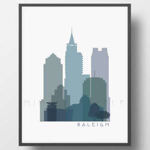 Raleigh Skyline Printable Download  -  Blue Purple Green -  Raleigh North Carolina Gallery Wall Art