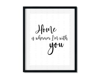 Quote art - Home is wherever I'm with you - Printable wall art - Quote typography instant gallery wall - Black and white - JPG PDF