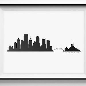 Pittsburgh Skyline Silhouette  -  Printable Skyline  -  Pittsburgh Pennsylvania  -  PDF, png, SVG, eps, JPG.  -  Last Minute Gift