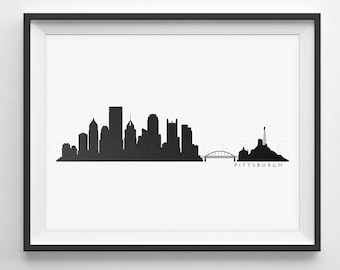 Pittsburgh Skyline Silhouette  -  Printable Skyline  -  Pittsburgh Pennsylvania  -  PDF, png, SVG, eps, JPG.  -  Last Minute Gift