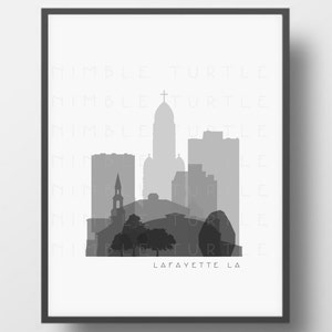 Lafayette Skyline Printable Download  -  Black and White  -  Grayscale - Lafayette LA Gallery Wall Art