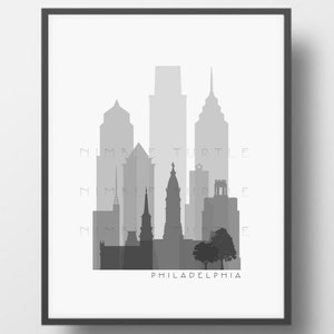 Philadelphia Skyline Printable Download  -  Black and White  -  Grayscale - Philadelphia Pennsylvania Gallery Wall Art