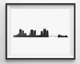 Nashville Skyline Silhouette - Afdrukbare Skyline - Nashville Tennessee - PDF, png, svg, eps, JPG - Last Minute Gift