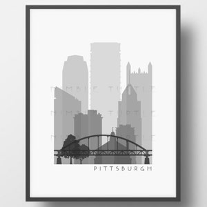 Pittsburgh Skyline Printable Download  -  Black and White  -  Grayscale - Pittsburgh Pennsylvania Gallery Wall Art
