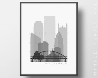 Pittsburgh Skyline Imprimible Descargar - Blanco y Negro - Escala de Grises - Pittsburgh Pennsylvania Gallery Wall Art