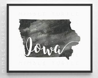 Iowa State Outline Aquarell - Druckbare iowa Wandkunst - Kommt mit Blanko State Outline SVG - Gallery Wall Art