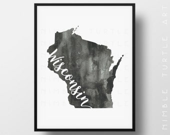 Wisconsin State Outline Watercolor -  Printable Wisconsin Wall Art  -  Comes with Blank State Outline SVG  -  Gallery Wall Art