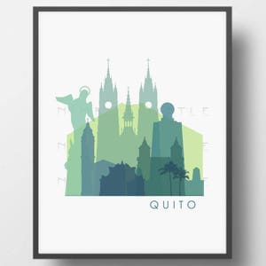 Quito Ecuador Skyline Printable Download  -  Transparent Green Monochrome