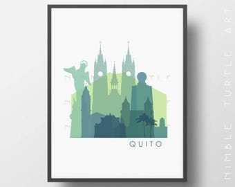 Quito Ecuador Skyline Printable Download  -  Transparent Green Monochrome