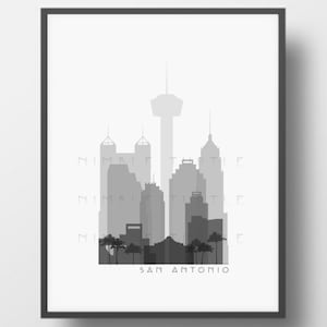 San Antonio Skyline Printable Download  -  Black and White  -  Grayscale - San Antonio Texas Gallery Wall Art