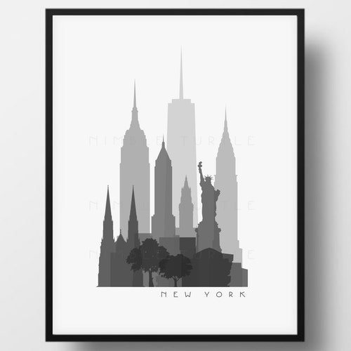 New York Skyline Printable Download Black and White - Etsy