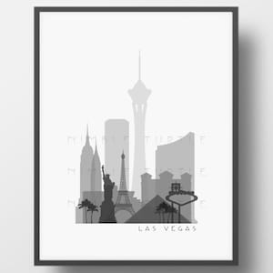 Las Vegas Skyline Printable Download  -  Black and White  -  Greyscale  -  Las Vegas Nevada Gallery Wall Art