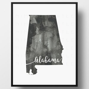Aquarela do contorno do estado do Alabama - arte de parede do Alabama para impressão - vem com contorno do estado em branco SVG - arte de parede de galeria