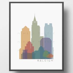 Raleigh Skyline Printable Download  -  Subtle Transparent Colors