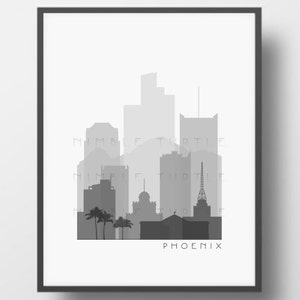 Phoenix Skyline druckbare Download - schwarz und weiß - Graustufen - Phoenix Arizona Galerie Wandkunst