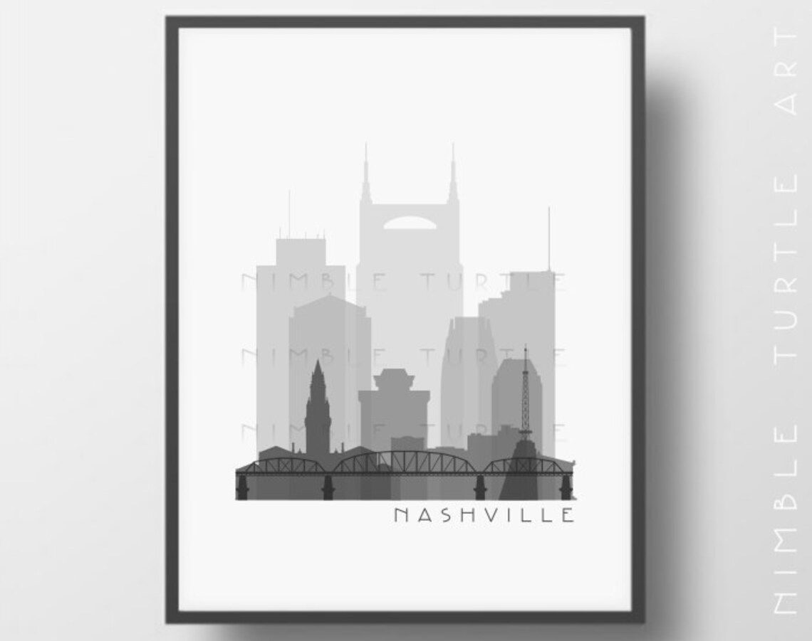 Nashville Skyline Printable Download Black and White | Etsy