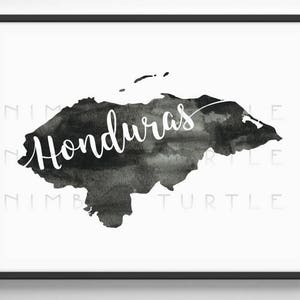Honduras Watercolor Map  -  Black and White  -  Gallery Wall Art