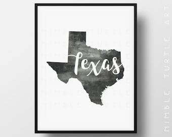 Texas State Outline Watercolor -  Printable Texas Wall Art  -  Comes with Blank State Outline SVG  -  Gallery Wall Art