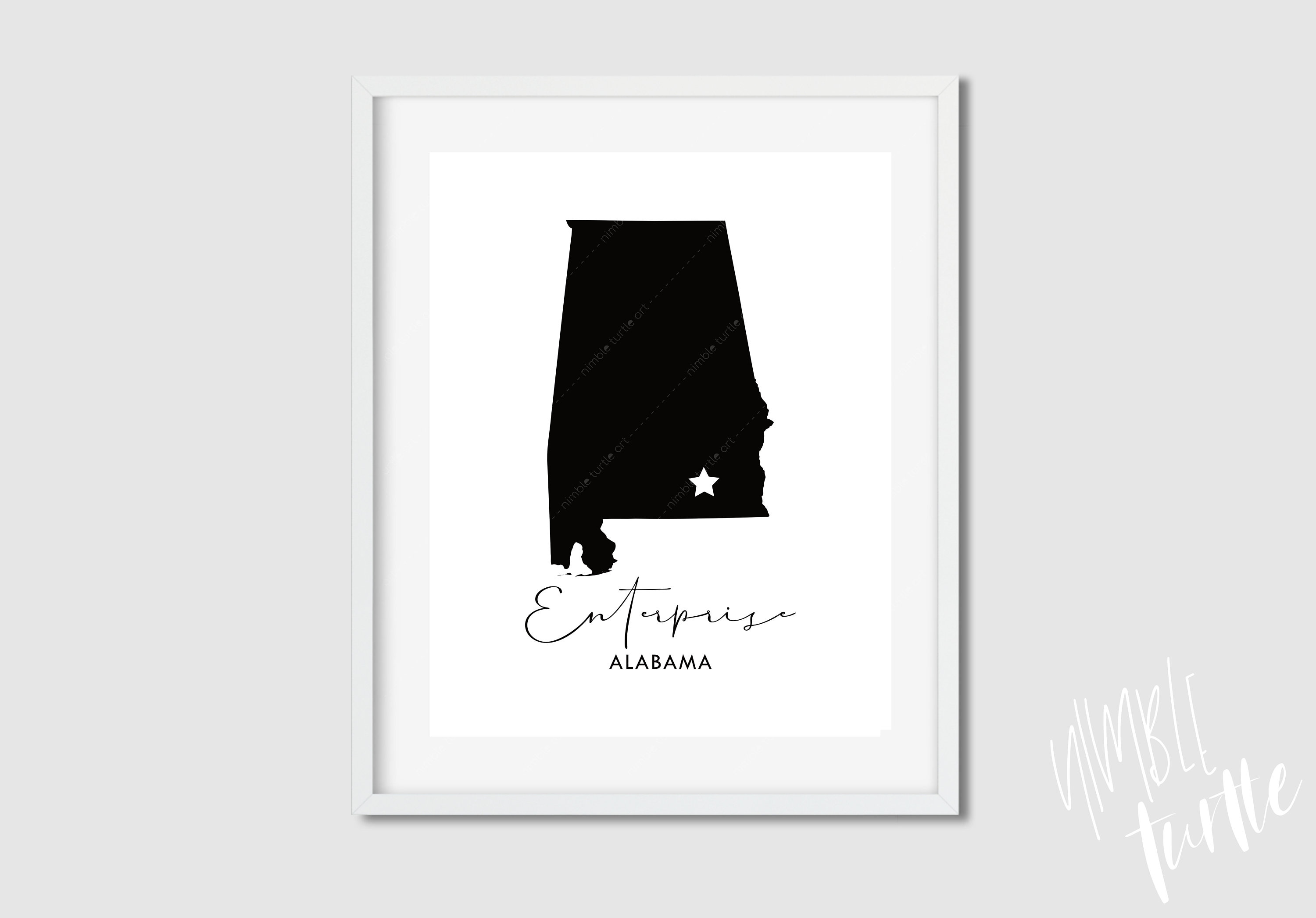 Enterprise Alabama Art Map Printable AL Wall Art Etsy