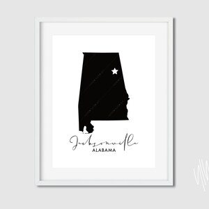 Jacksonville Alabama Art Karte - druckbare AL Wandkunst - Jacksonville Karte - jpg pdf 4x5, 8x10, 11x14, 12x15, 16x20 - Jacksonville State Art